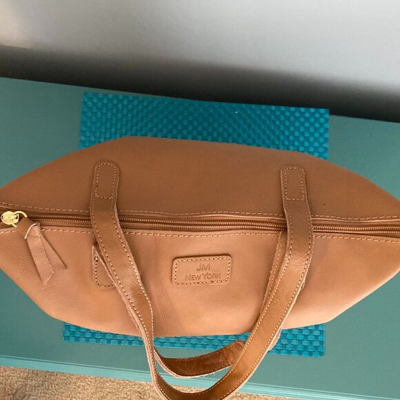 Zippered Leather Camel Color Tote Bag by JM New York - Picture 9 of 16